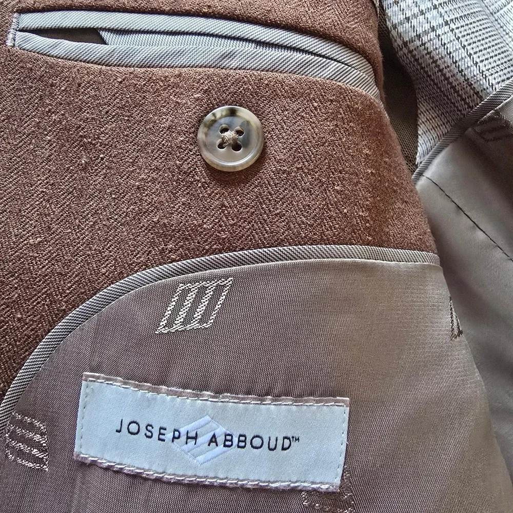 Joseph‎ Abboud Blazer Mens 42L Brown Herringbone Sport Coat Elbow Patches